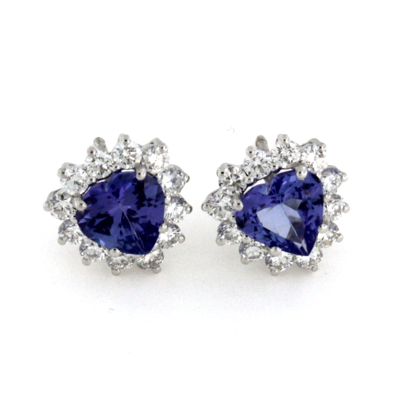 White gold earrings with Tanzanite heart shape and natural round brilliant dianonds.