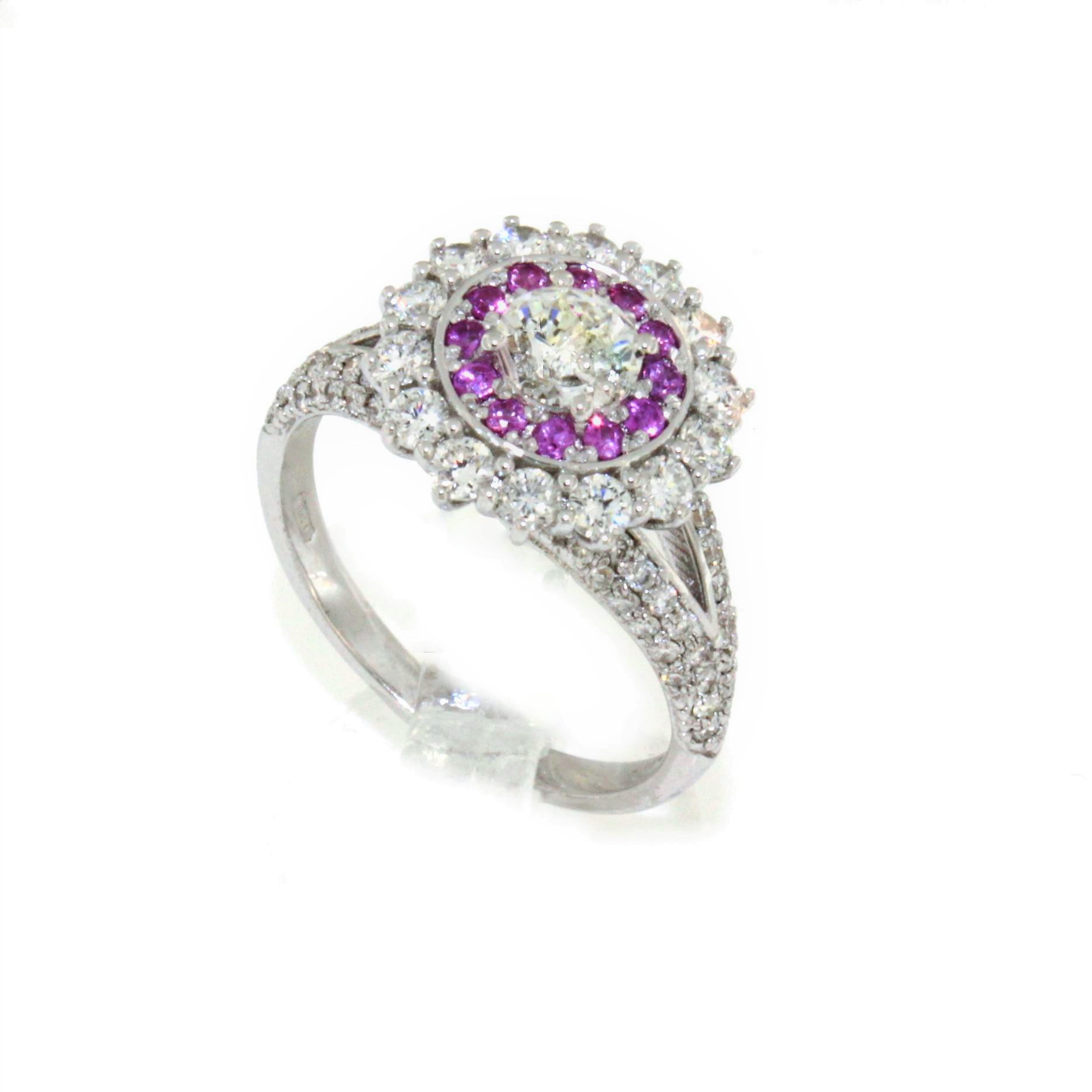ring in withe gold 18kt with natural diamond and pink diamond